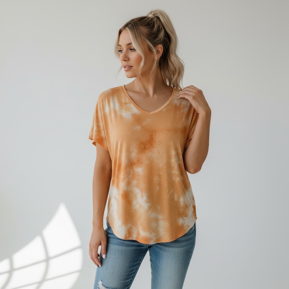 Elite Collection | Yellow & White Tie-Dye V-Neck Short Sleeve Top